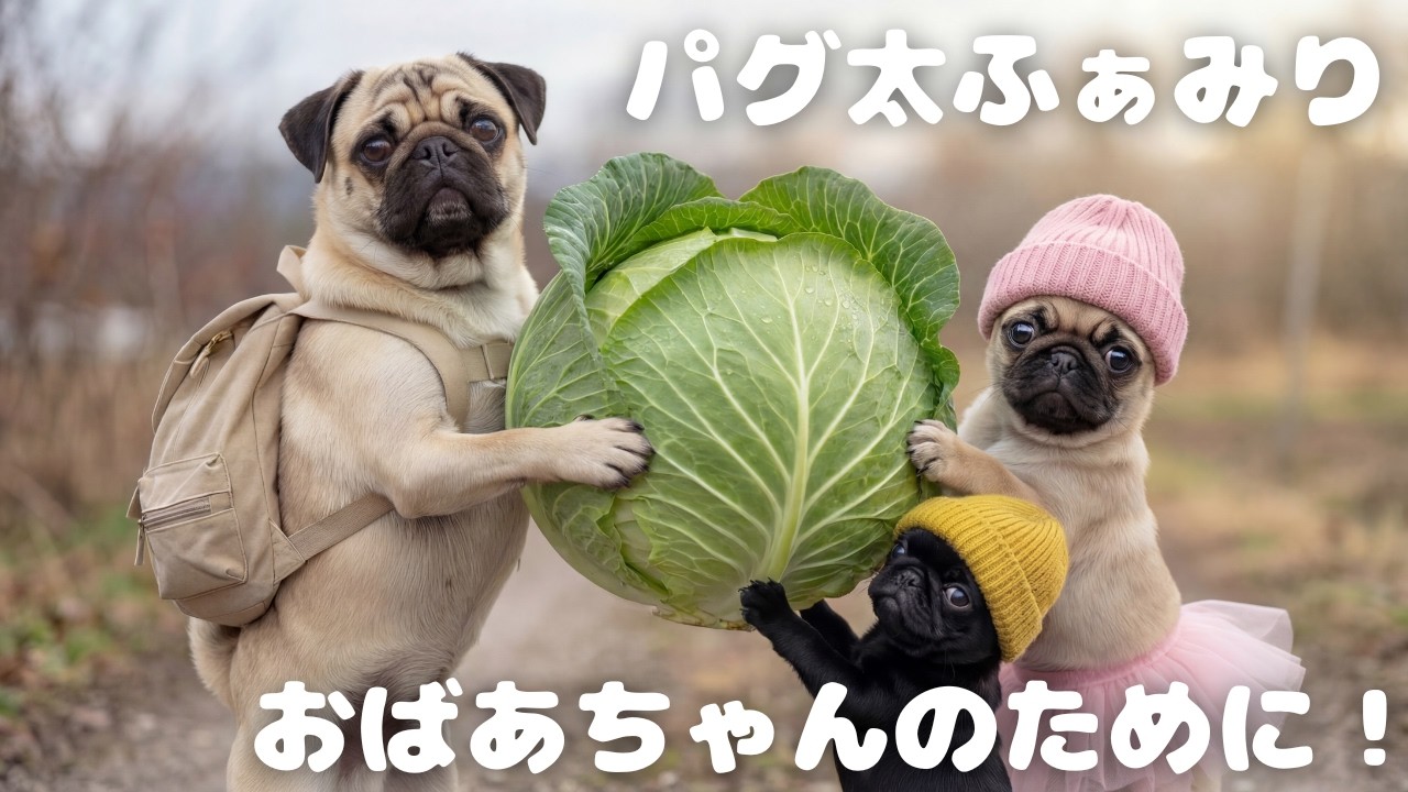 【感動】足の悪いおばあちゃんのためにキャベツを届けたパグ親子、まさかの恩返しに心が震えた…／パグ太ふぁみり