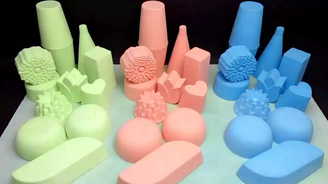 ASMR satisfying blue, green, pink baking soda