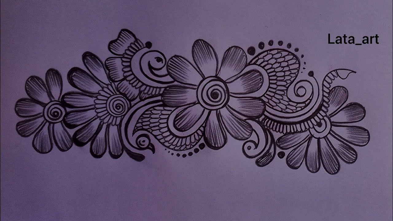 Beautiful pencil drawing mehndi design / Mehndi design with pencil / Arabic mehndi design 
