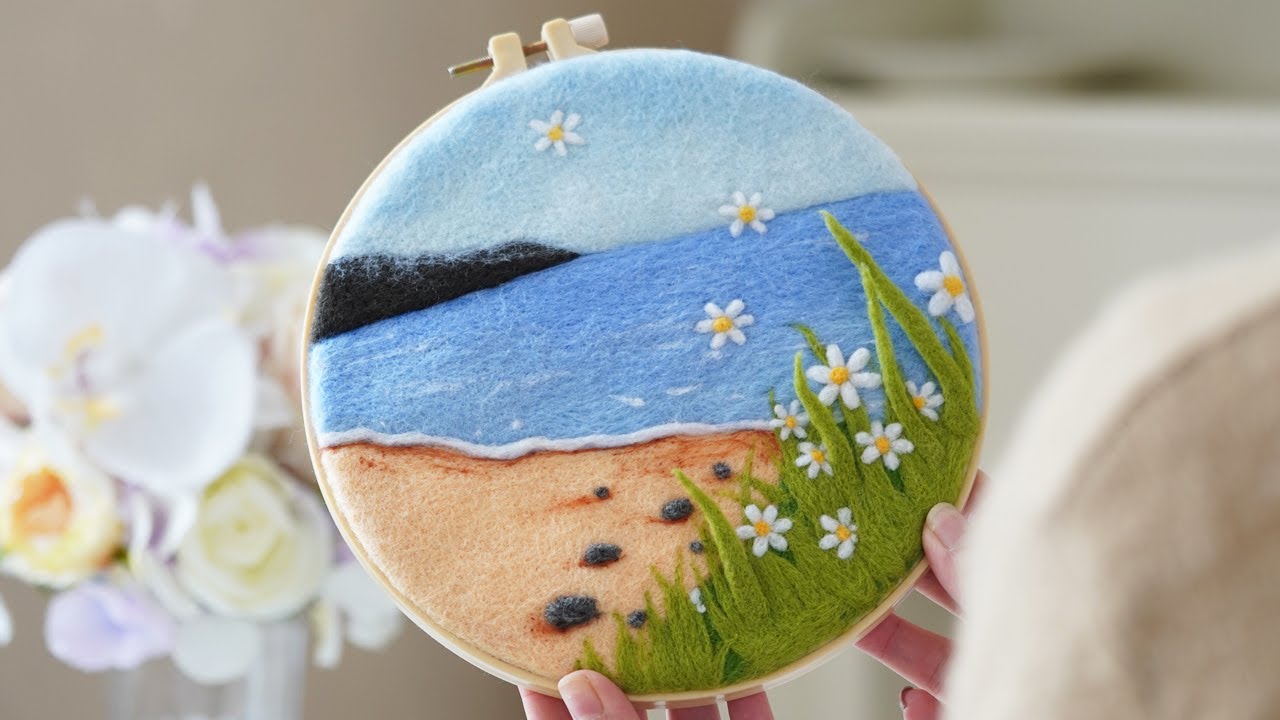 【wool felting】“海边沙滩”羊毛毡视频教学 Frame painting of the sea beach Wool Felt DIY Tutorial