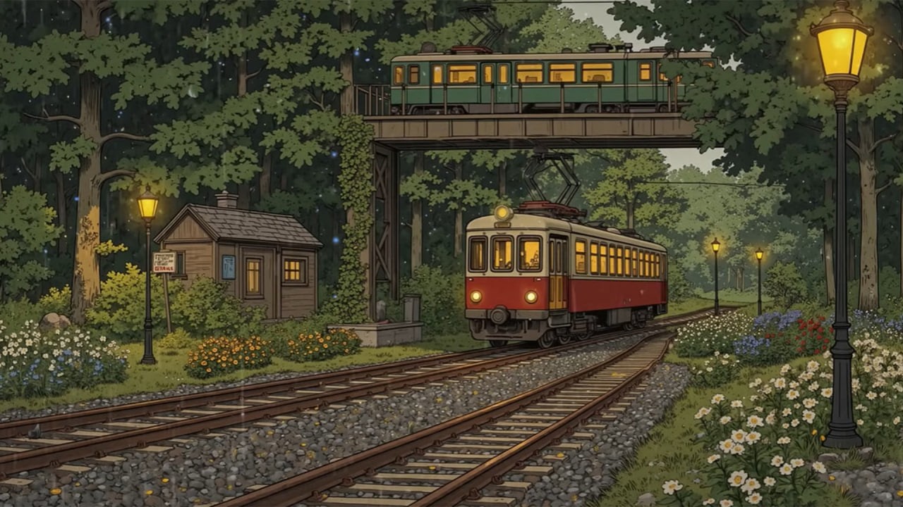 Peaceful Forest Tram Ride 🚋🌿 | Cozy Lo-Fi Beats for Study, Relax & Sleep Forest rain railway lofi.