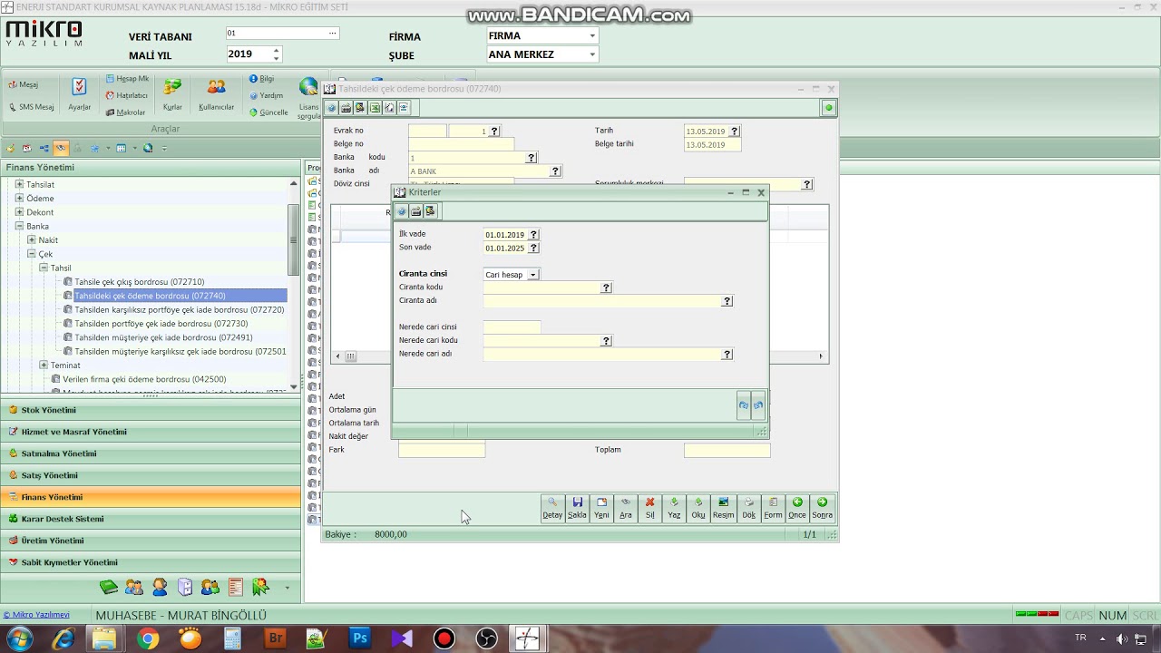 MİKRO YAZILIM ÖN MUHASEBE DERS #43 TAHSİLDEKİ ÇEK ÖDEME BORDROSU