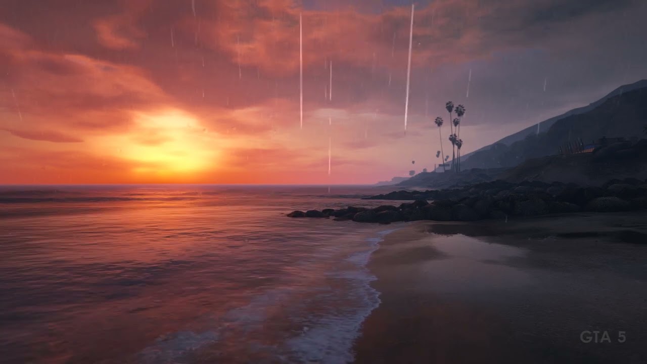 Ocean and Rain Sounds at Sunset