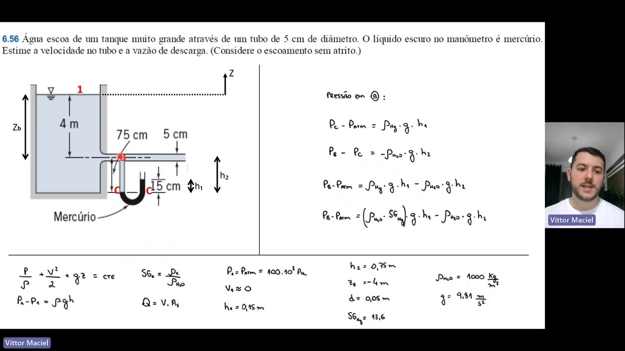 Equação de Bernoulli | Questão 6.56 | Introdução à Mecânica dos Fluidos Fox 8ª ed.