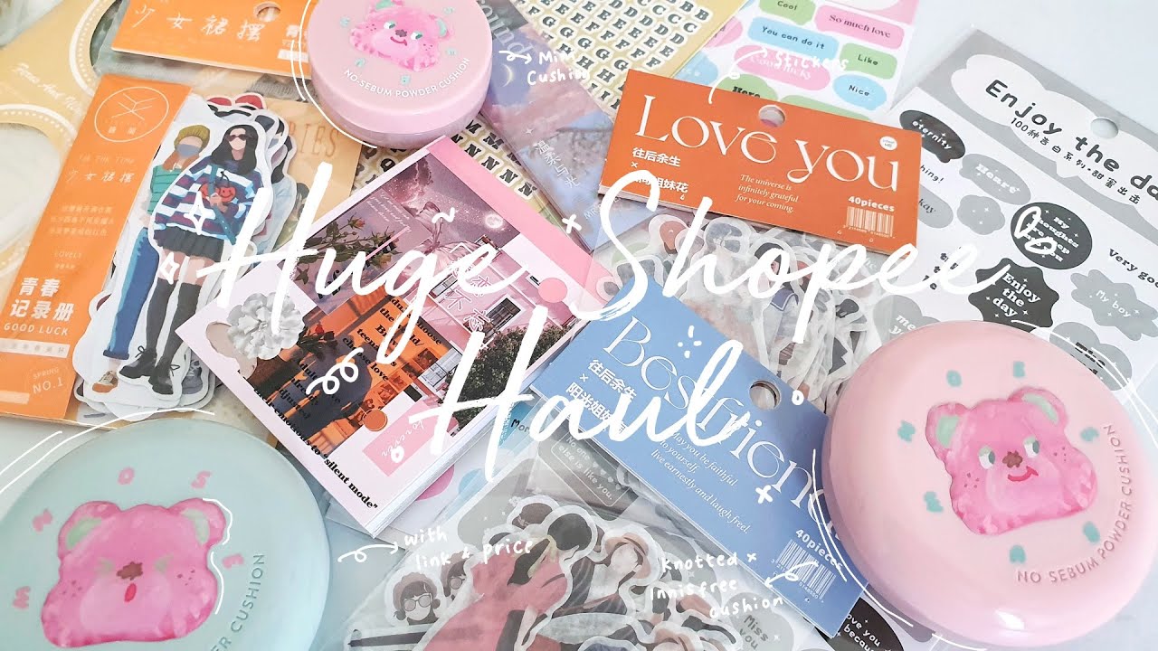 Huge Shopee Stationery Haul Indonesia ( Cafe Knotted x Innisfree No Sebum Cushion, Stickers)