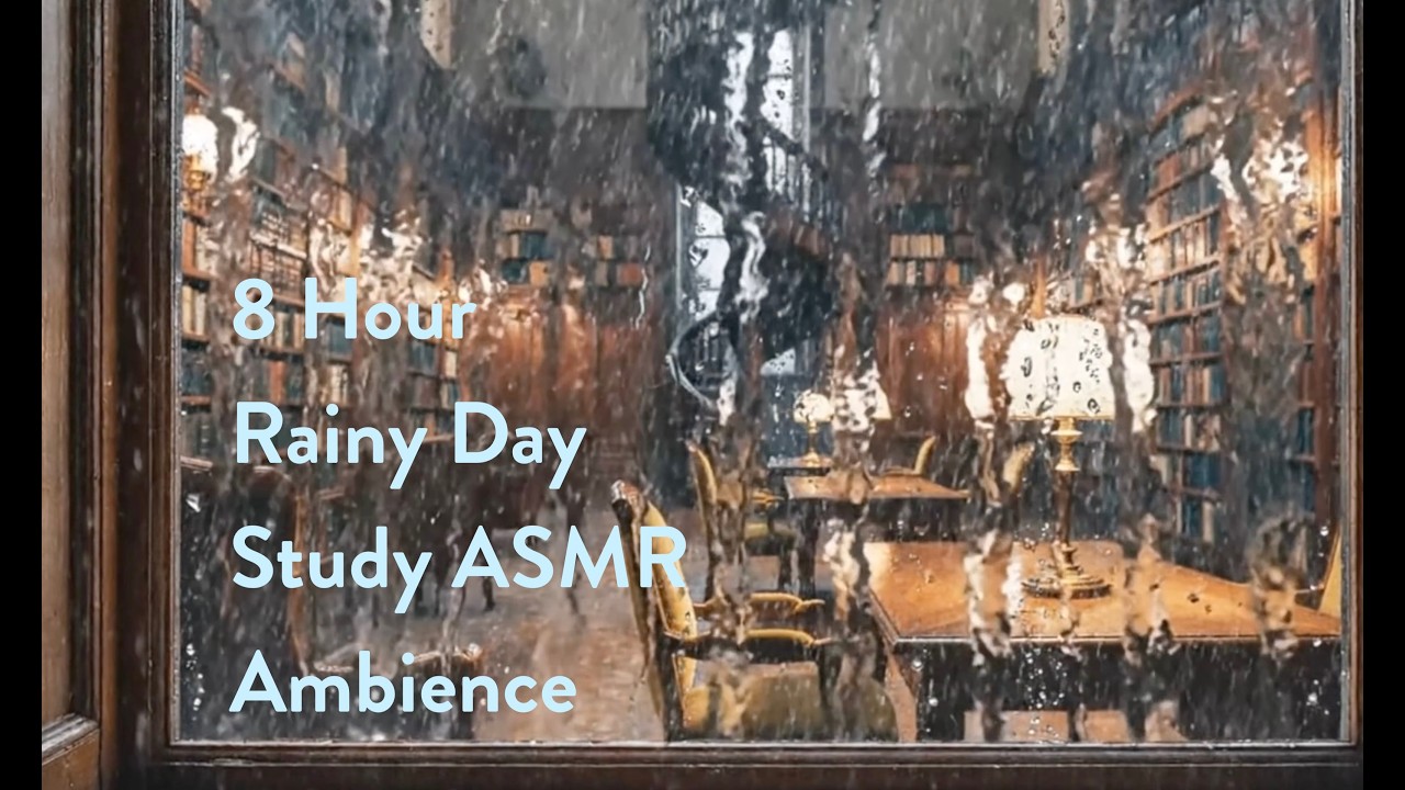 8 Hours in a Rainy Library 📚 Cozy ASMR Rain Sounds & Ambience for Sleep & Study