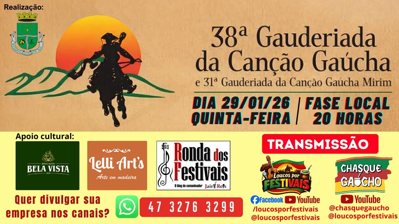 Transmissão da 38ª Gauderiada da Canção Gaúcha de Rosário do Sul - RS - Fase Local