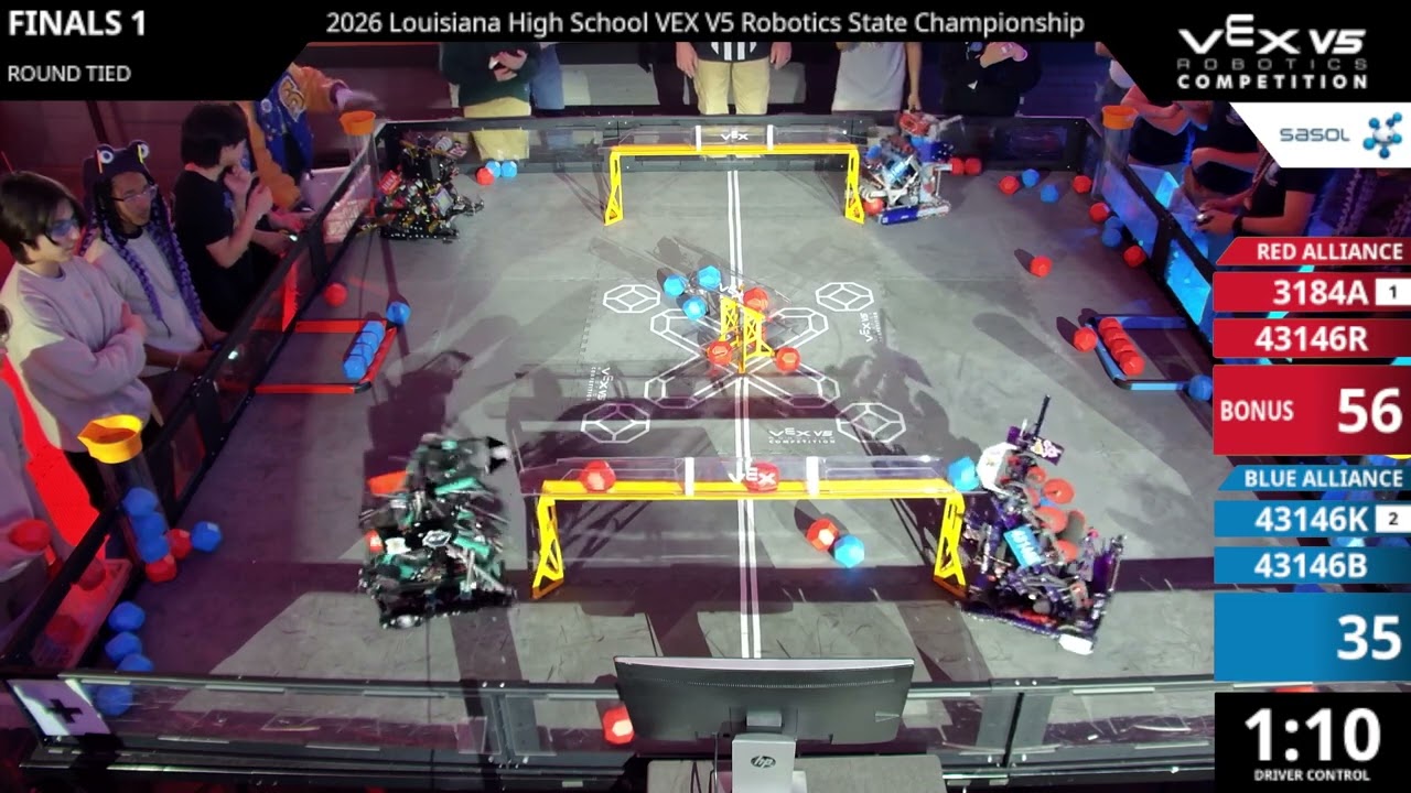 Louisiana Regionals : Division 1 - Final #1-1 - 3184A & 43146R vs 43146K & 43146B - Auton + Driver
