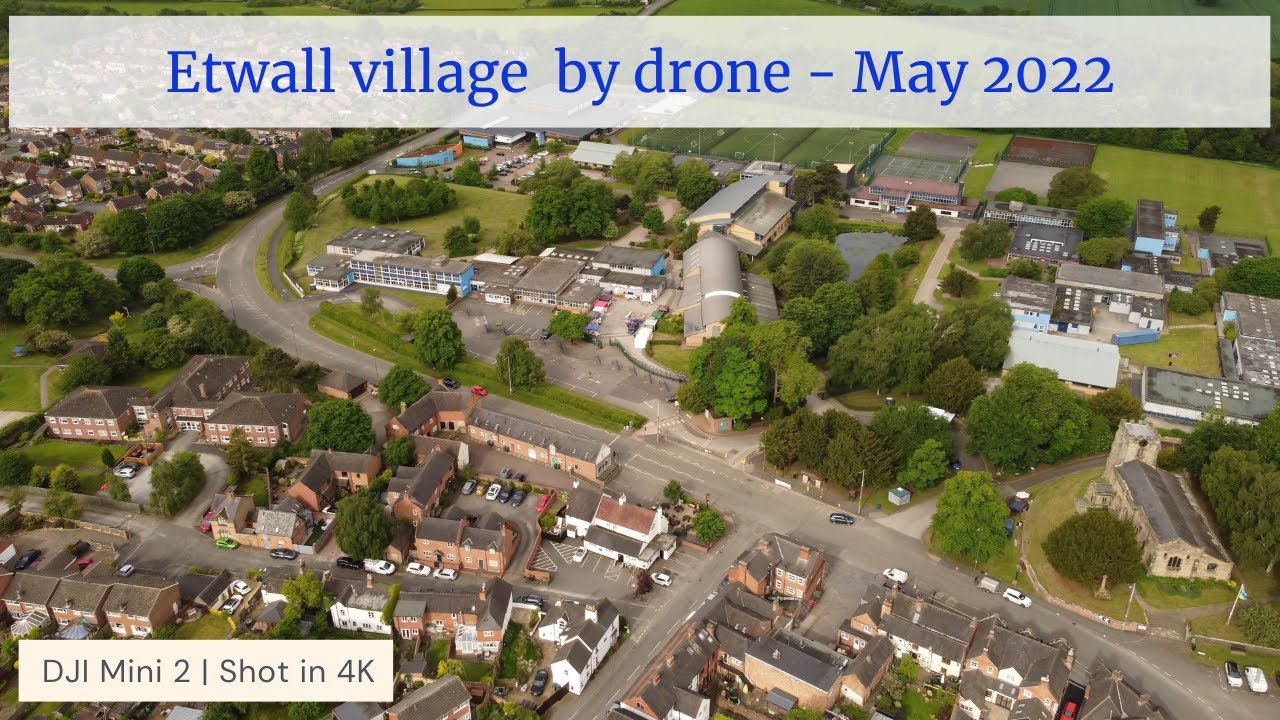 Etwall village, Derbyshire by drone. Constant flow shot - May 2022