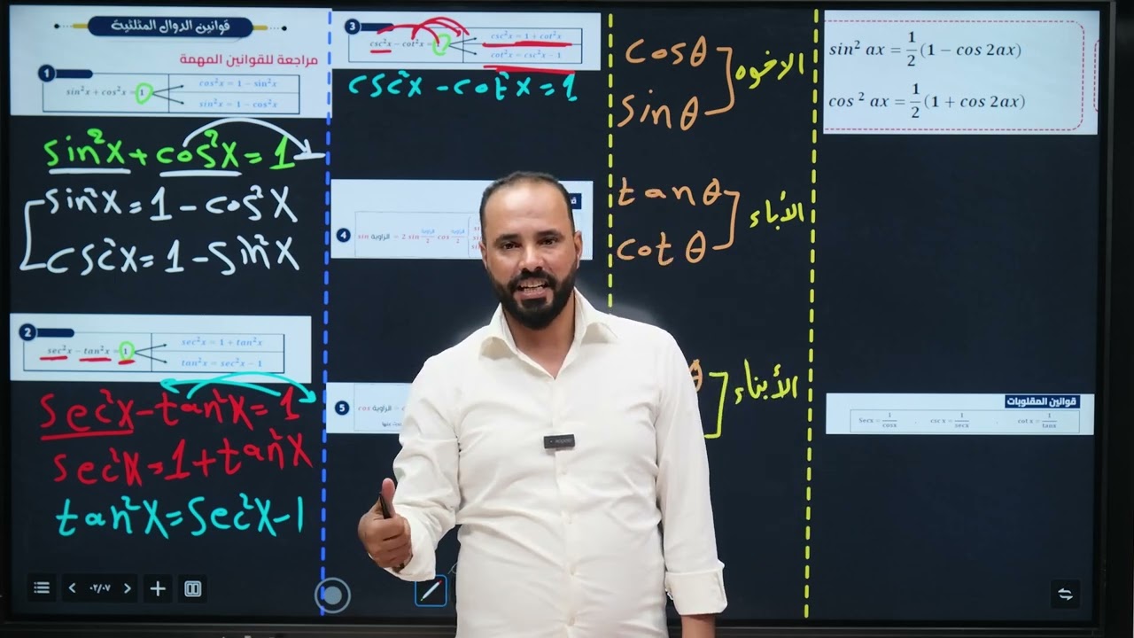 فهم وحفظ القوانين الدوال المثلثية وكيف نتعامل مع حل وفهم السوال لدوال المثلثية/الاستاذعدنان الحسناوي