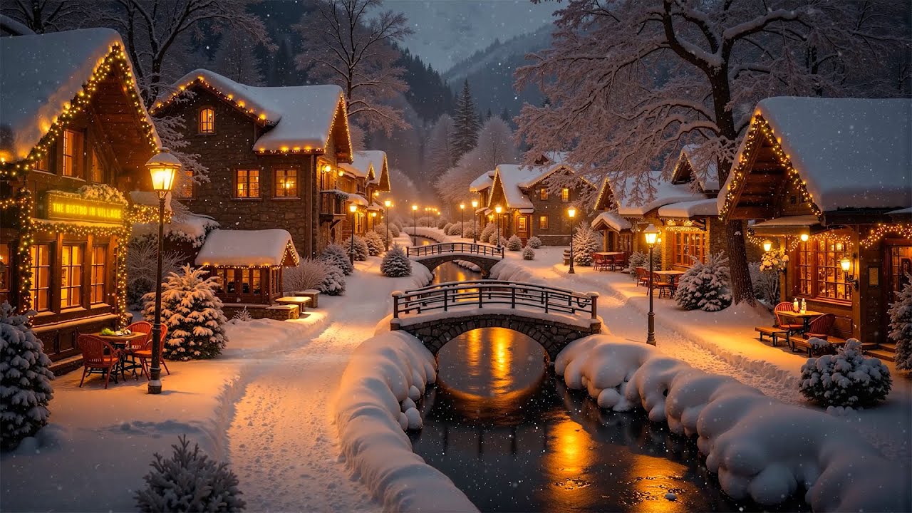 Deep & Calm Jazz in a Snowy Winter Village | Cozy Night Caf&eacute; with Relaxing Jazz for Positive Mood ❄️