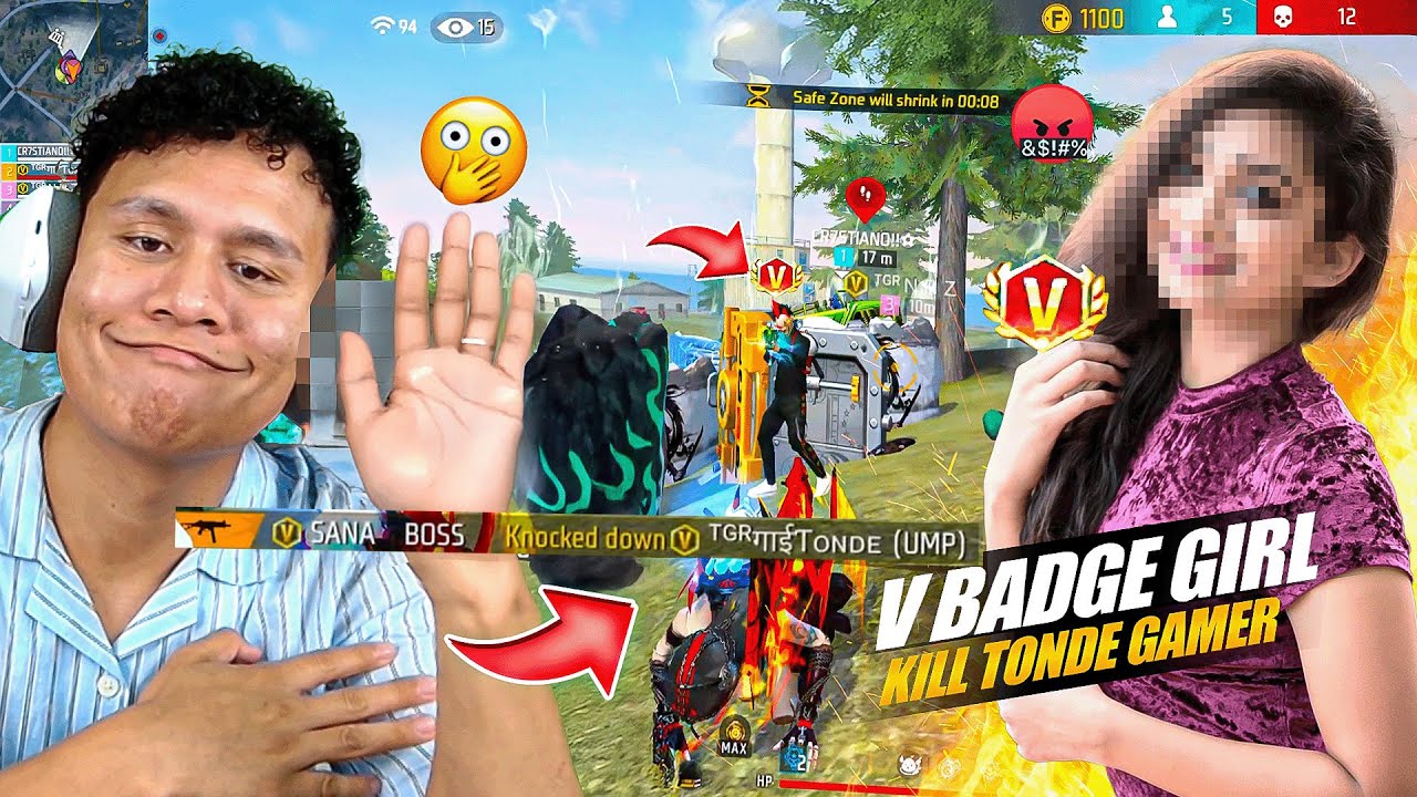 Girl V Badge Youtuber killed me in Free Fire 🥺 Tonde Gamer