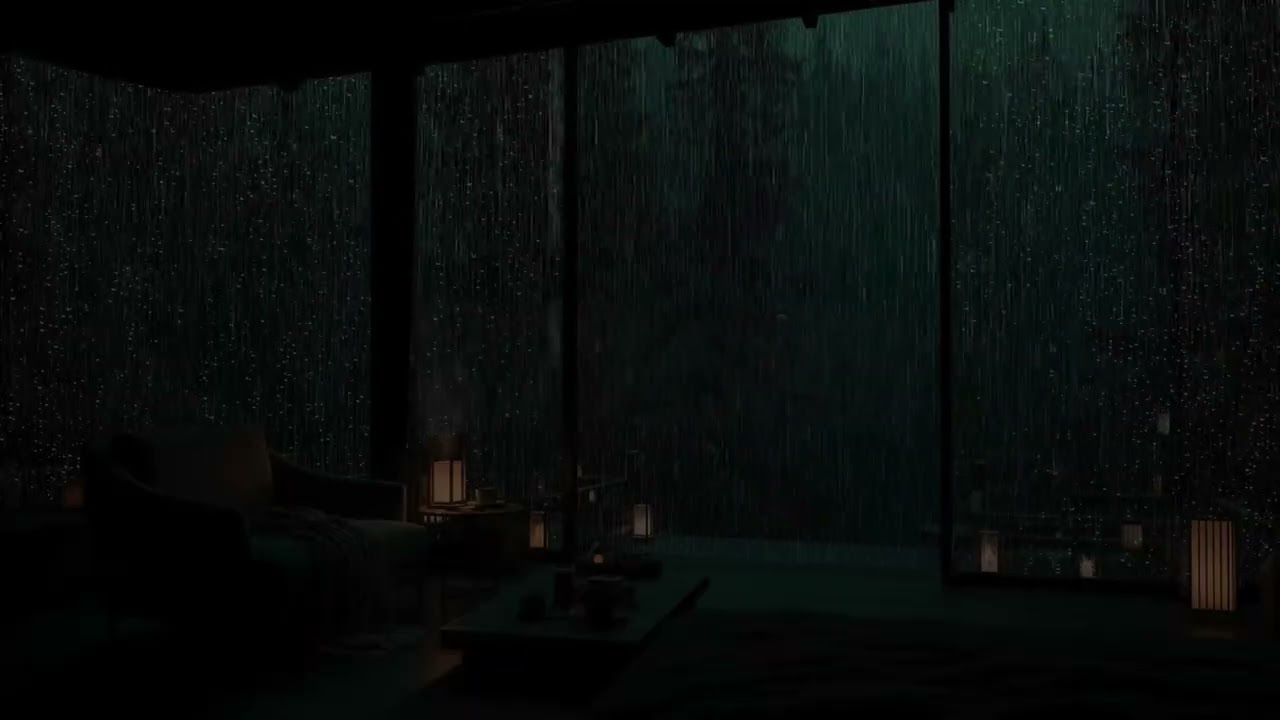 Soft Night Rain Creating a Calm Dark Room for Relaxation and Rest