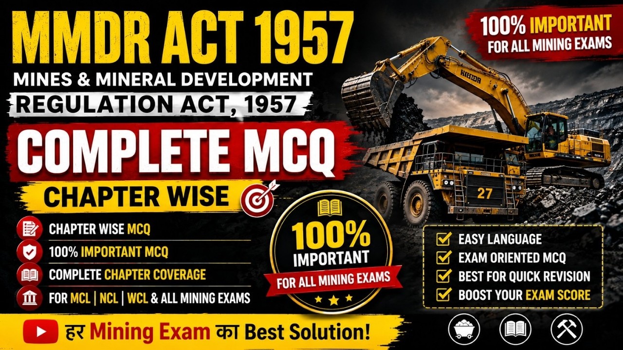 MMDR Act 1957 MCQ | Mines & Minerals Act के Most Important Questions | Mining Sirdar, Overman Exam