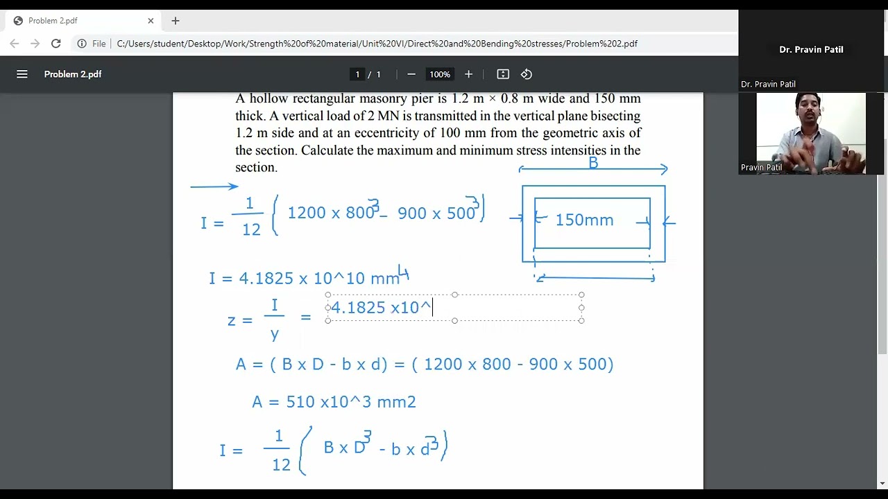 Maximum  minimum intensities  stress/hollow rectangular-Direct and Bending /Strength of Materials