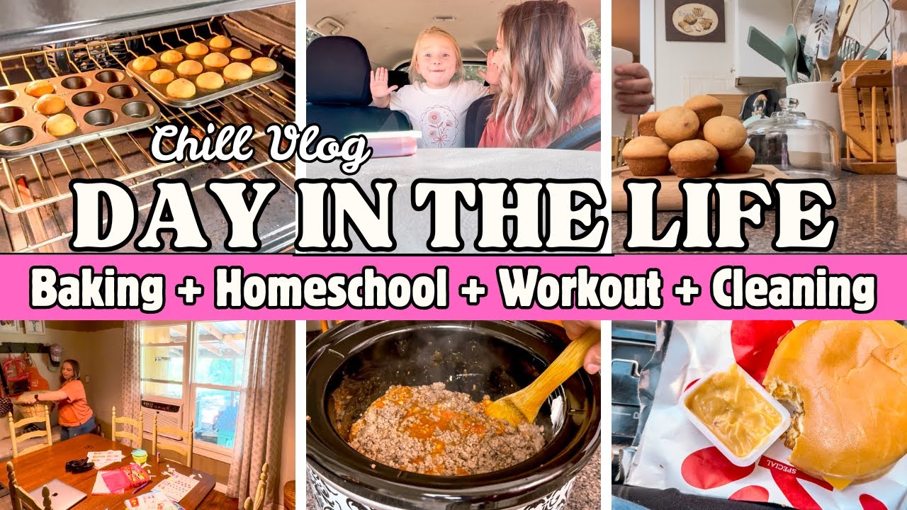 DAY IN THE LIFE - Baking, Homeschool, Workout, & Cleaning | EASY Crockpot Spaghetti Sauce