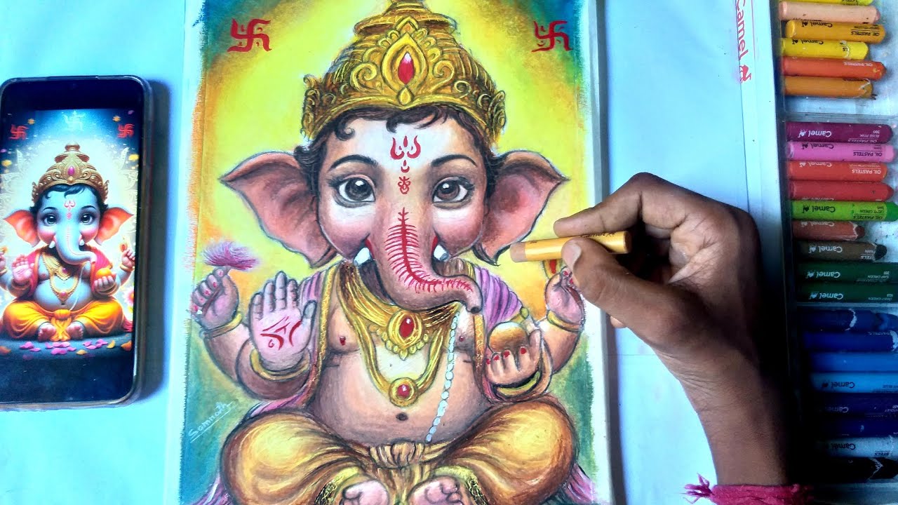 Ganesha drawing, oil pastel drawing, part 2 😍