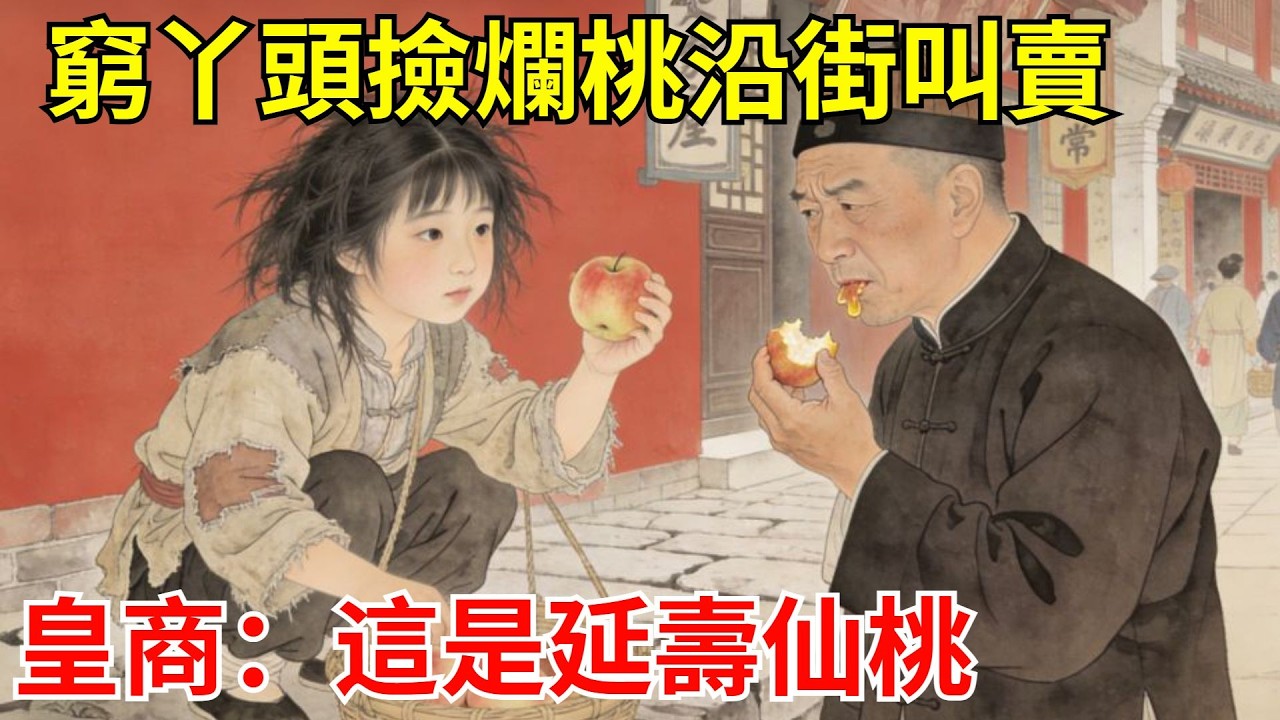窮丫頭撿爛桃沿街叫賣，菜市婦人笑她癲。皇商總管咬一口：這是瑤池蟠桃核，能續太後三年壽！禁軍提燈挨戶搜人！#故事頻道#聽書#民間故事#說書#善有善報#爽文