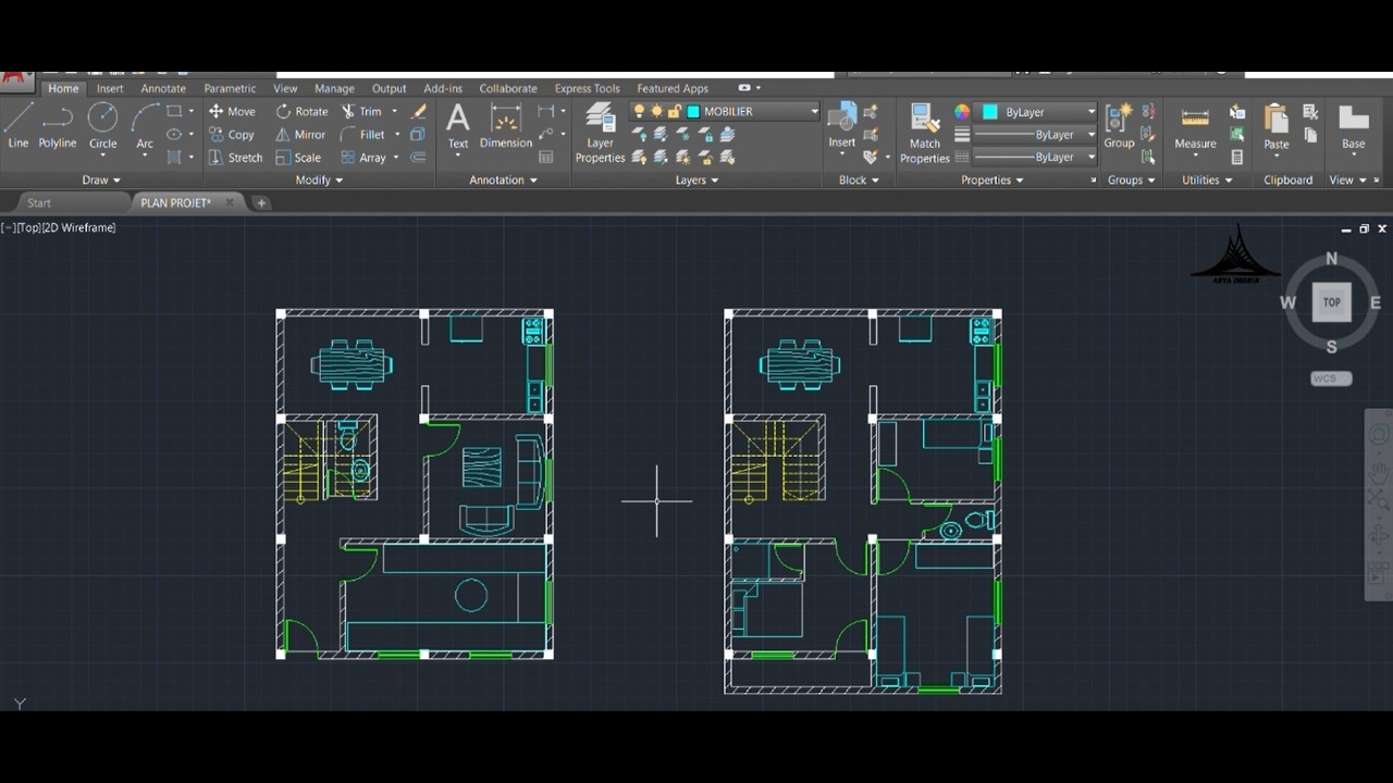 POUR DEBUTANT:PLAN ARCHITECTURE SUR AUTOCAD PARTIE 3(mobilier) #architecture #autocad #construction