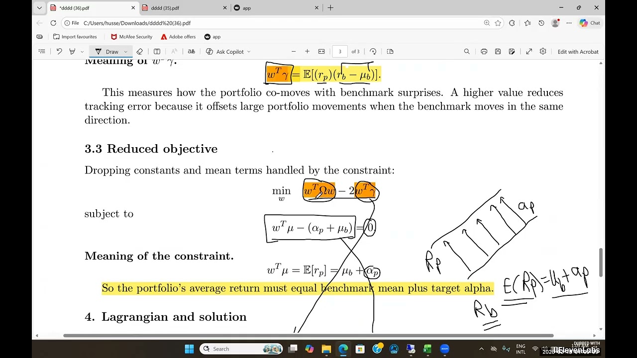 Minimum Variance Tracking Error Portfolio