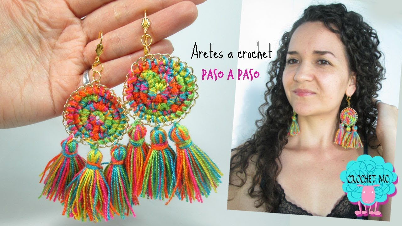 tutorial Aretes-pendientes con borlas a crochet - principiantes