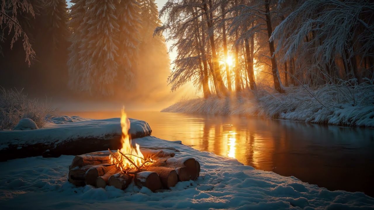 Your Mind Will Slow Down 🌌🔥 Campfire by a Winter River with Deep Sleep Sounds