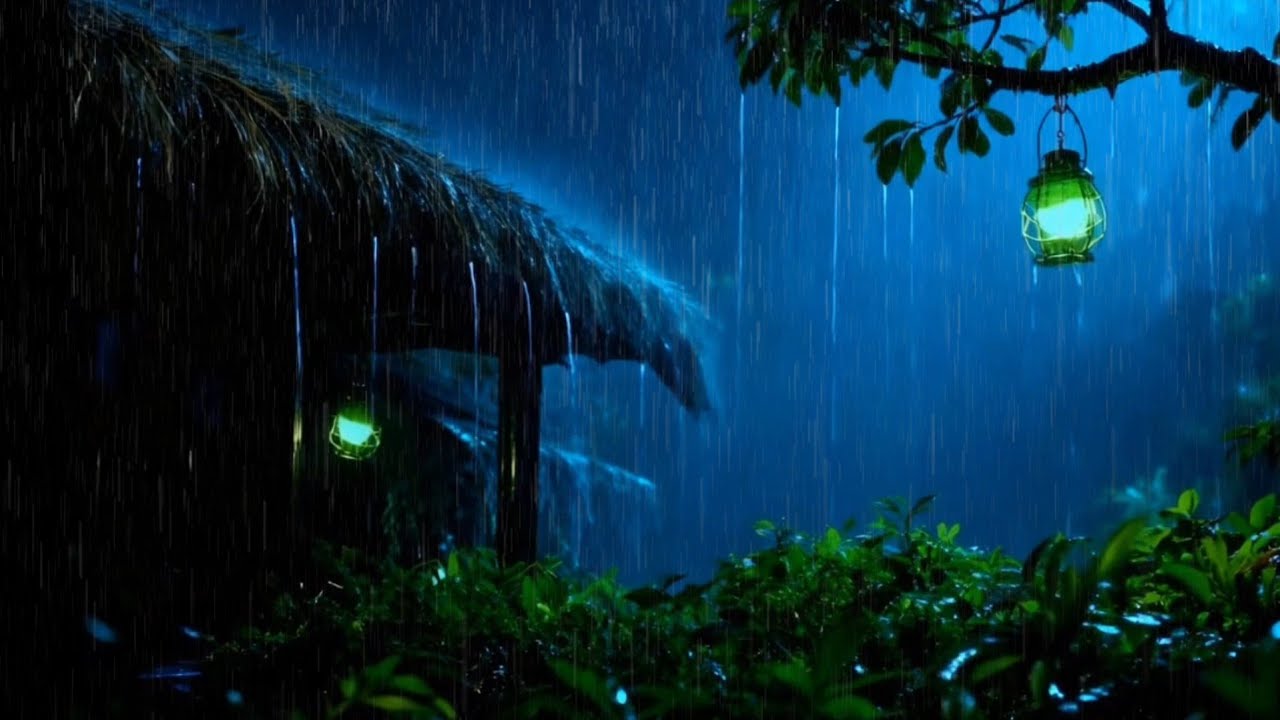 Thunder-Like Heavy Rain in the village Garden — Ultra Calm & Peaceful Atmosphere at night