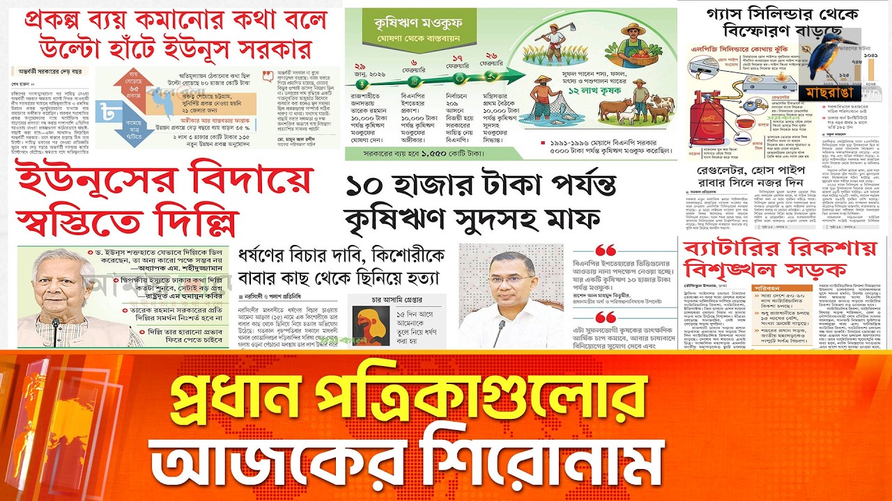 প্রধান পত্রিকাগুলোর আজকের শিরোনাম।২৭.০২.২০২৬