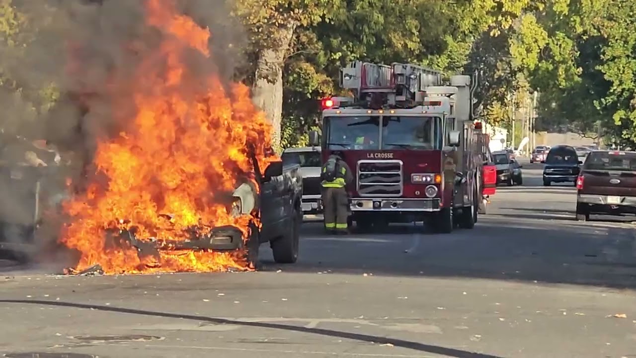 Truck on fire in La Crosse, Wi