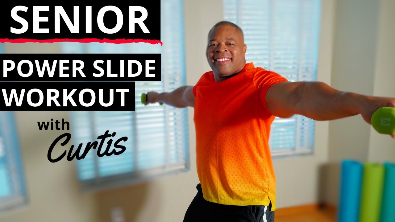 FUN EXERCISE FOR SENIORS & beginners- POWER SLIDE. Total body senior workout routines Senior fitness