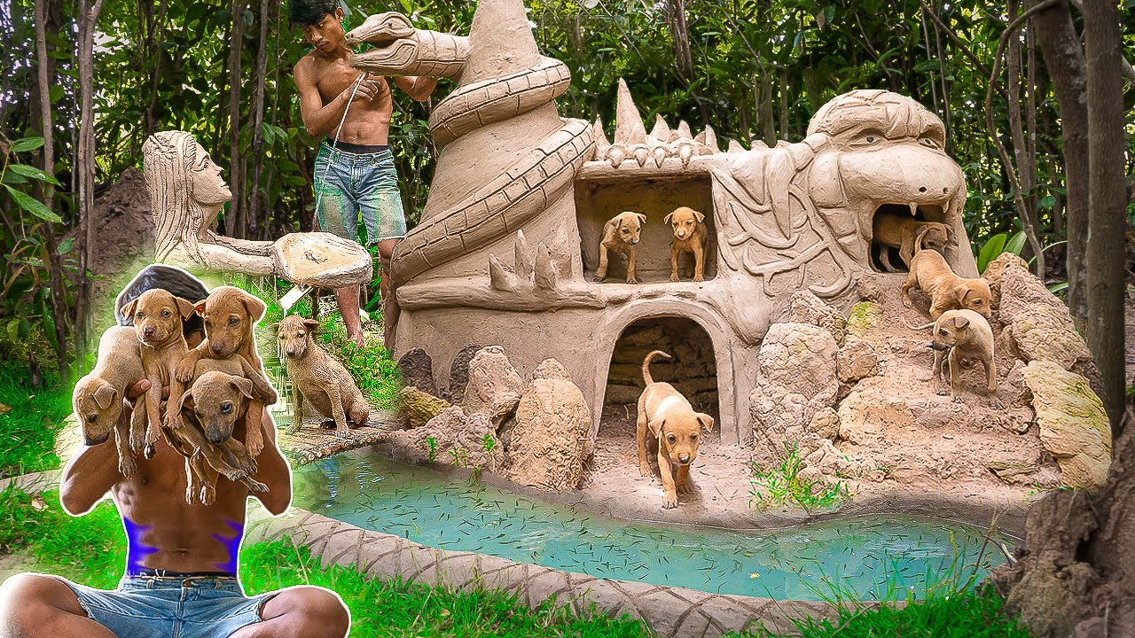 Rescue Dog In Sack Build Snake Mud House & Fish Pond Around