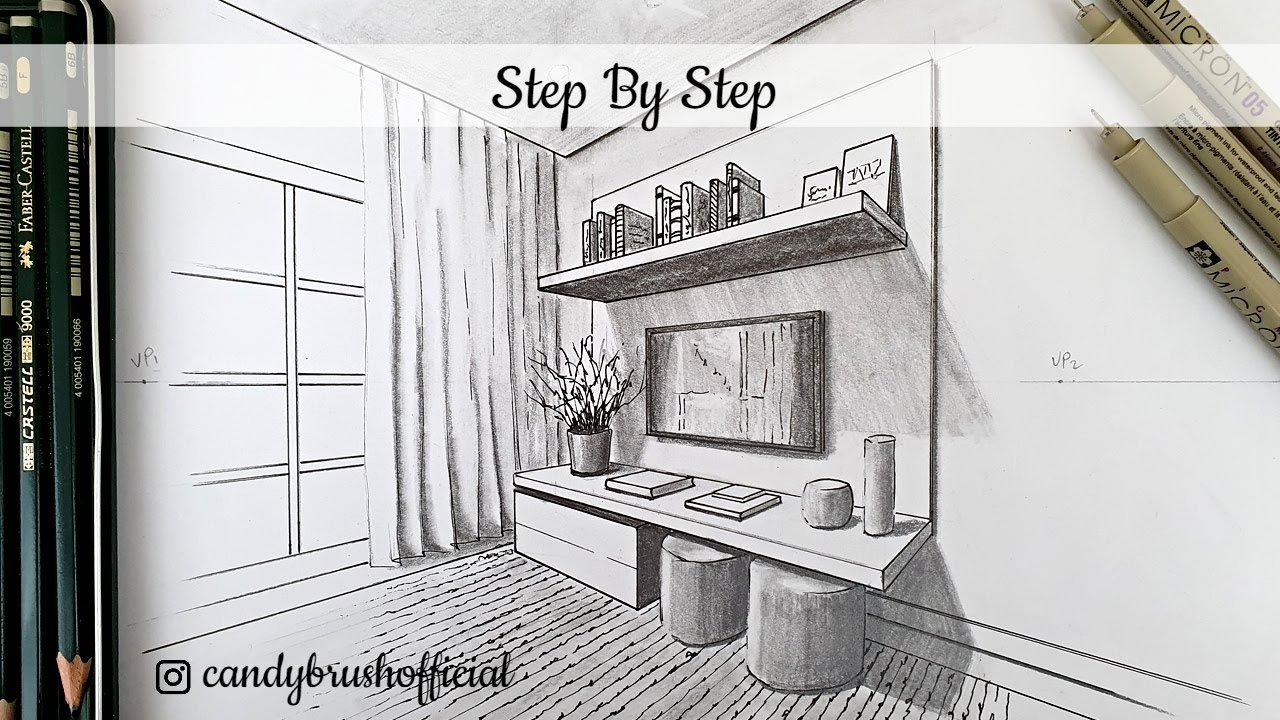 How to Draw A Living Room TV Unit In Two Point Perspective | Step By Step