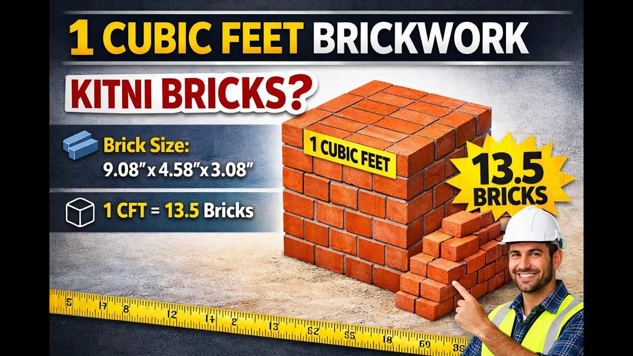 1 Cubic Feet Brickwork में कितनी ईंटें लगती है? | Brick Calculation Civil Engineering 