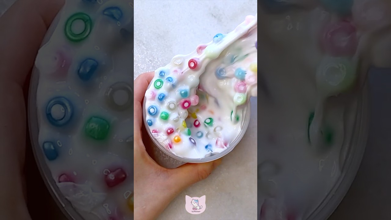 Crunchy Slime ASMR 🌈 fruit loops cereal slime!