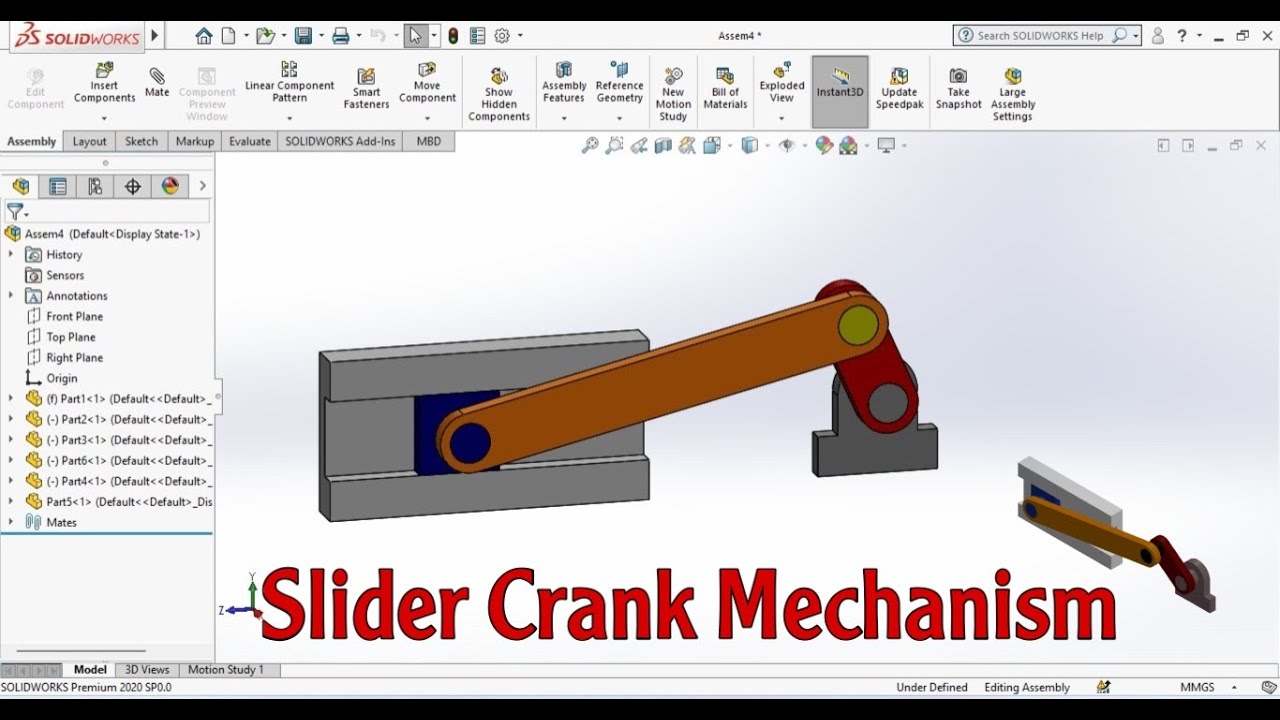 Slider Crank Mechanism Solidworks ( Parts , Assembly and Motion Study )