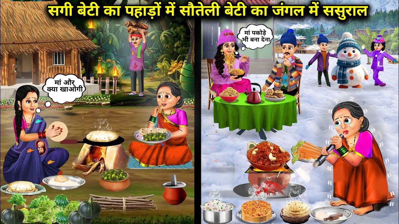 सगी बेटी का पहाड़ों में सौतेली बेटी का जंगल में ससुराल !! cartoon stories !! sagi beti ka pahadon...