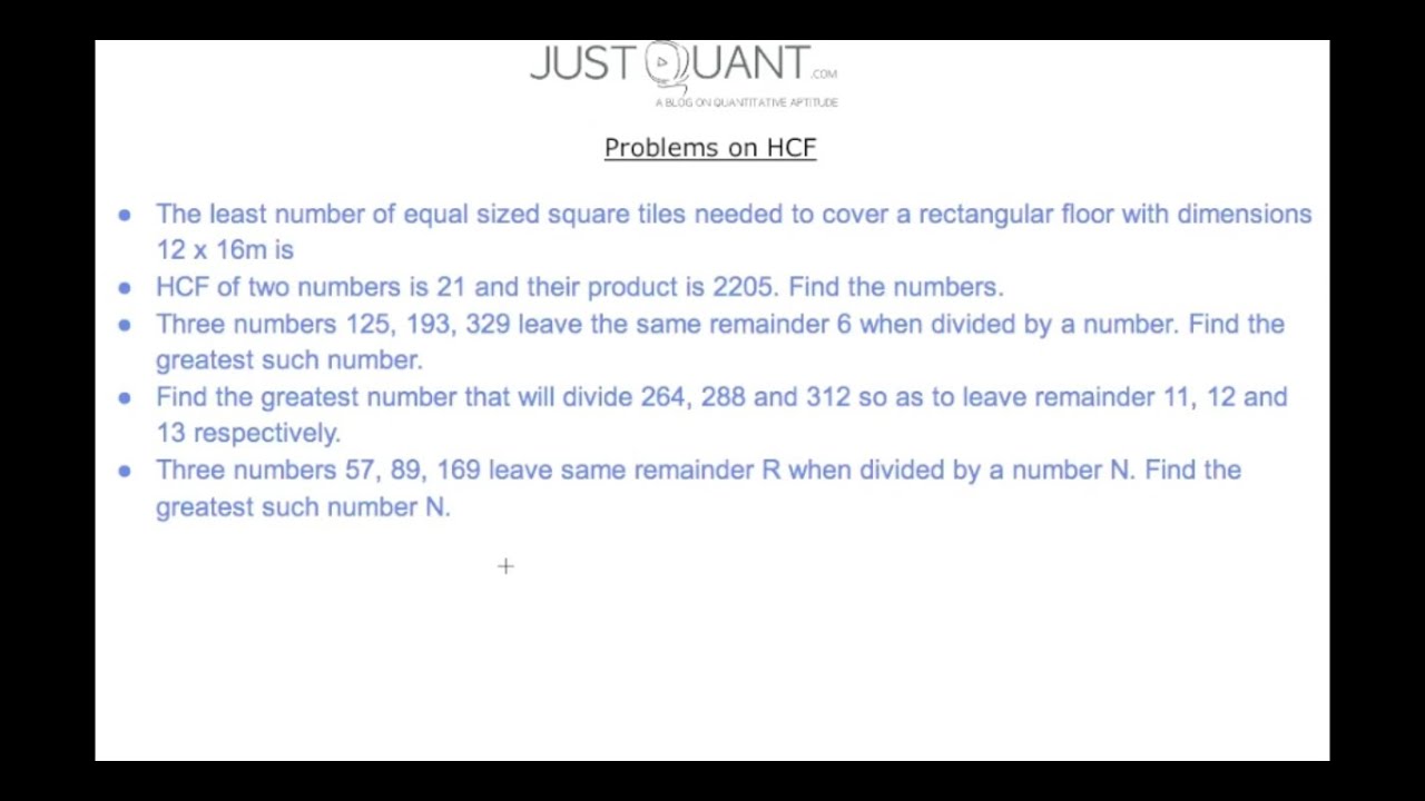 HCF and LCM - HCF tricks - Problems on HCF