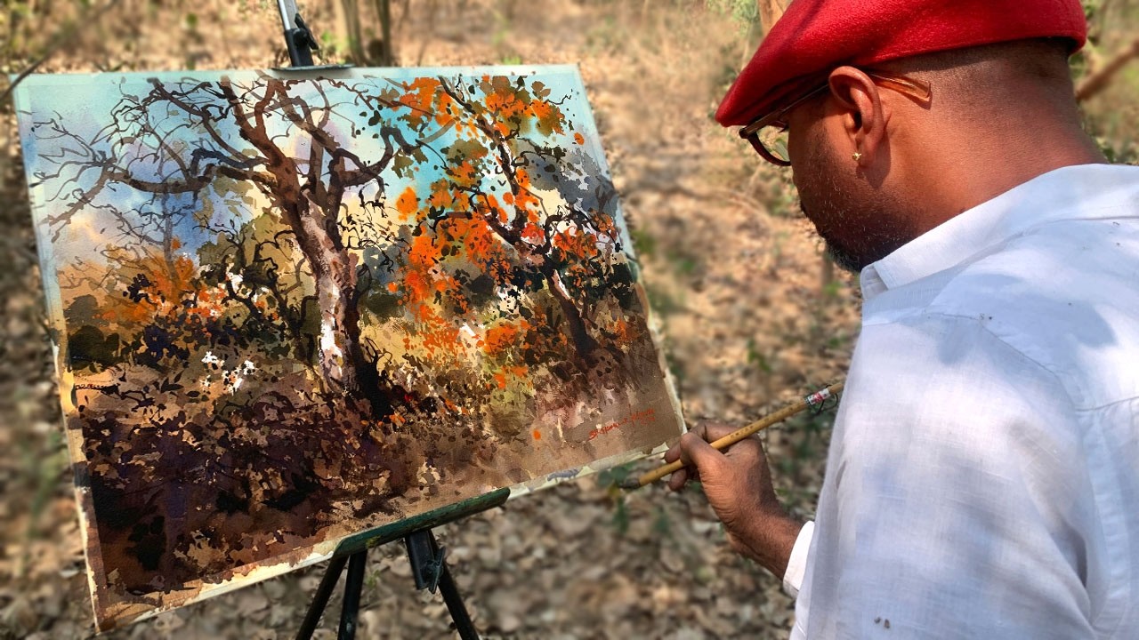 Watercolor Plein Air Techniques | How to Paint Trees in Landscape | Shahanoor Mamun