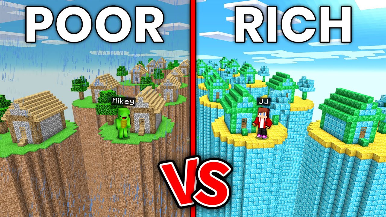 JJ and Mikey : POOR vs RICH One Chunk Civilization in Minecraft ! - Maizen