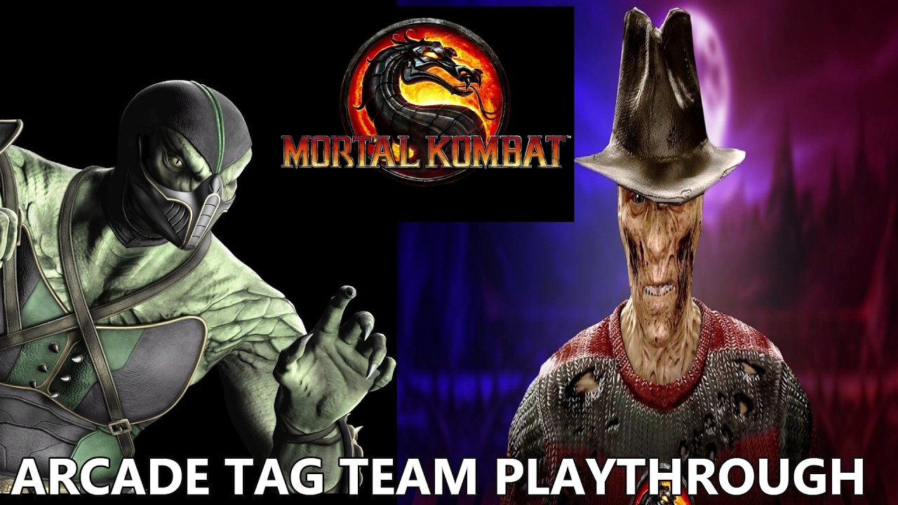 Mortal Kombat 9 Arcade Tag Team Playthrough (REPTILE/FREDDY KRUEGER)