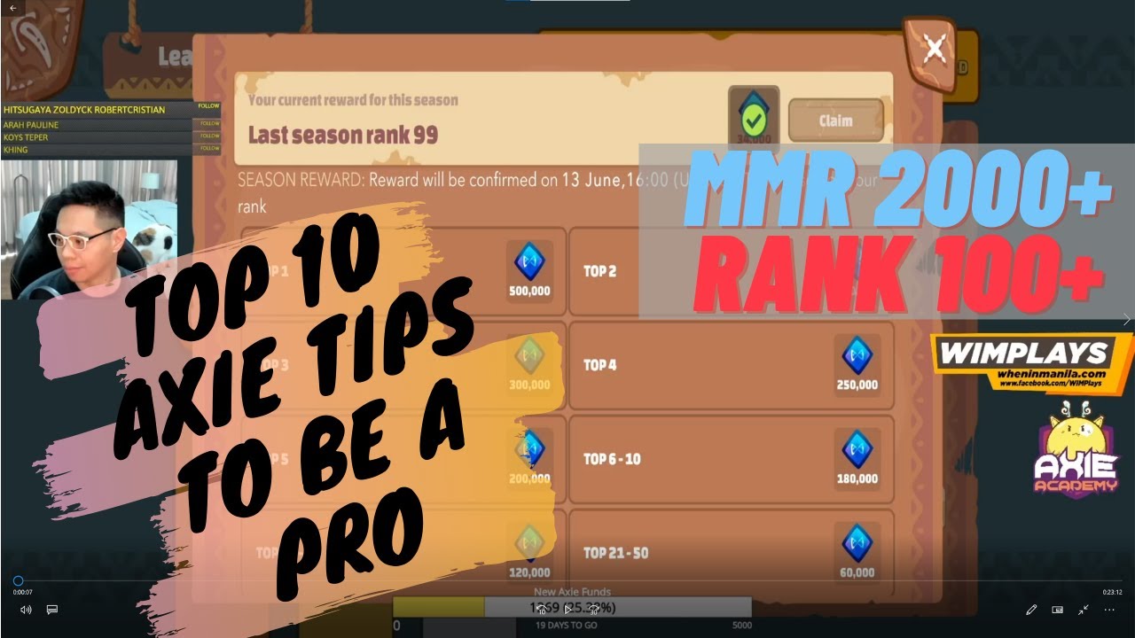 Top 10 Tips to be an Axie Infinity PRO! How to be a better Axie Player? Level Up MMR 2000+ Rank 100+