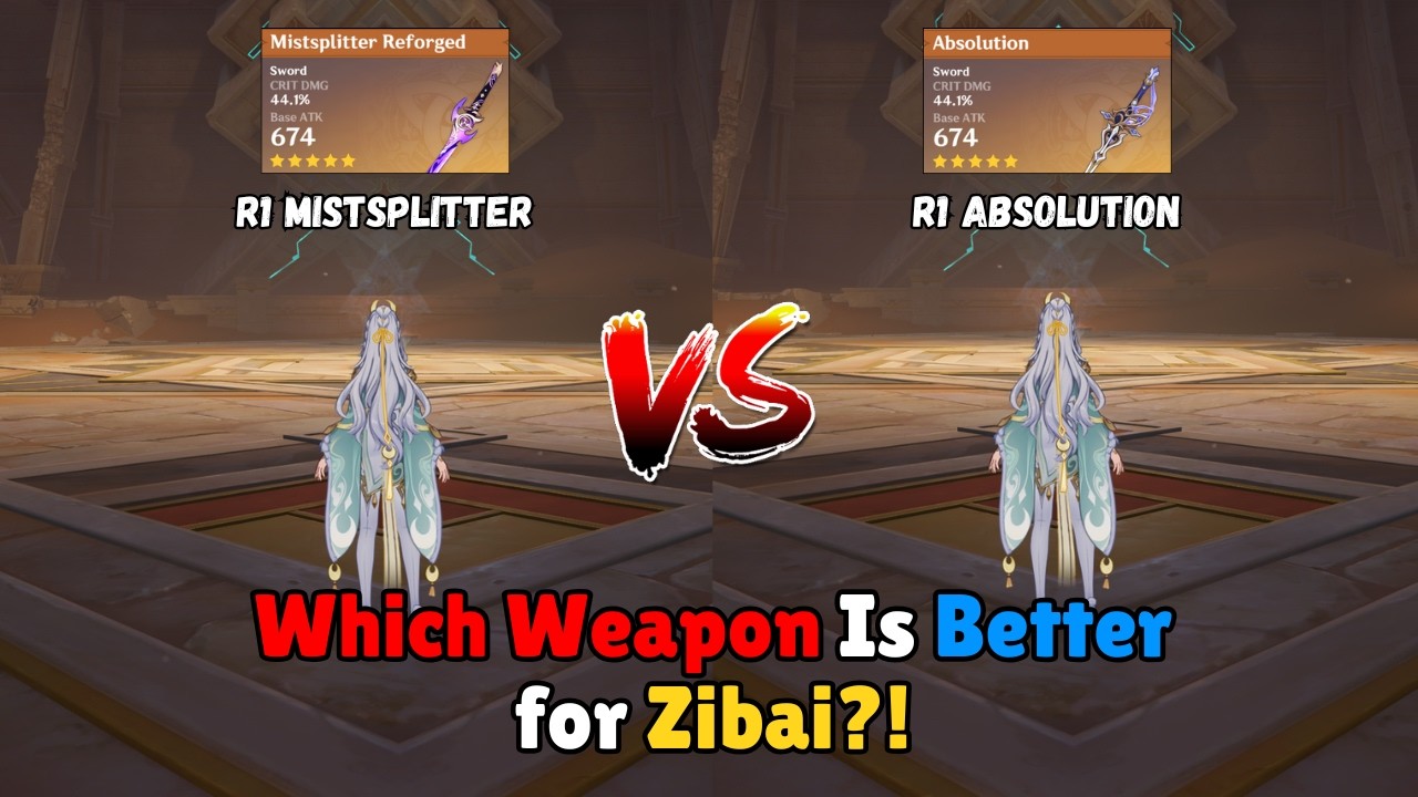 Mistsplitter or Absolution?! BEST 5★ Weapon for Zibai!! | Damage Comparison – Genshin Impact