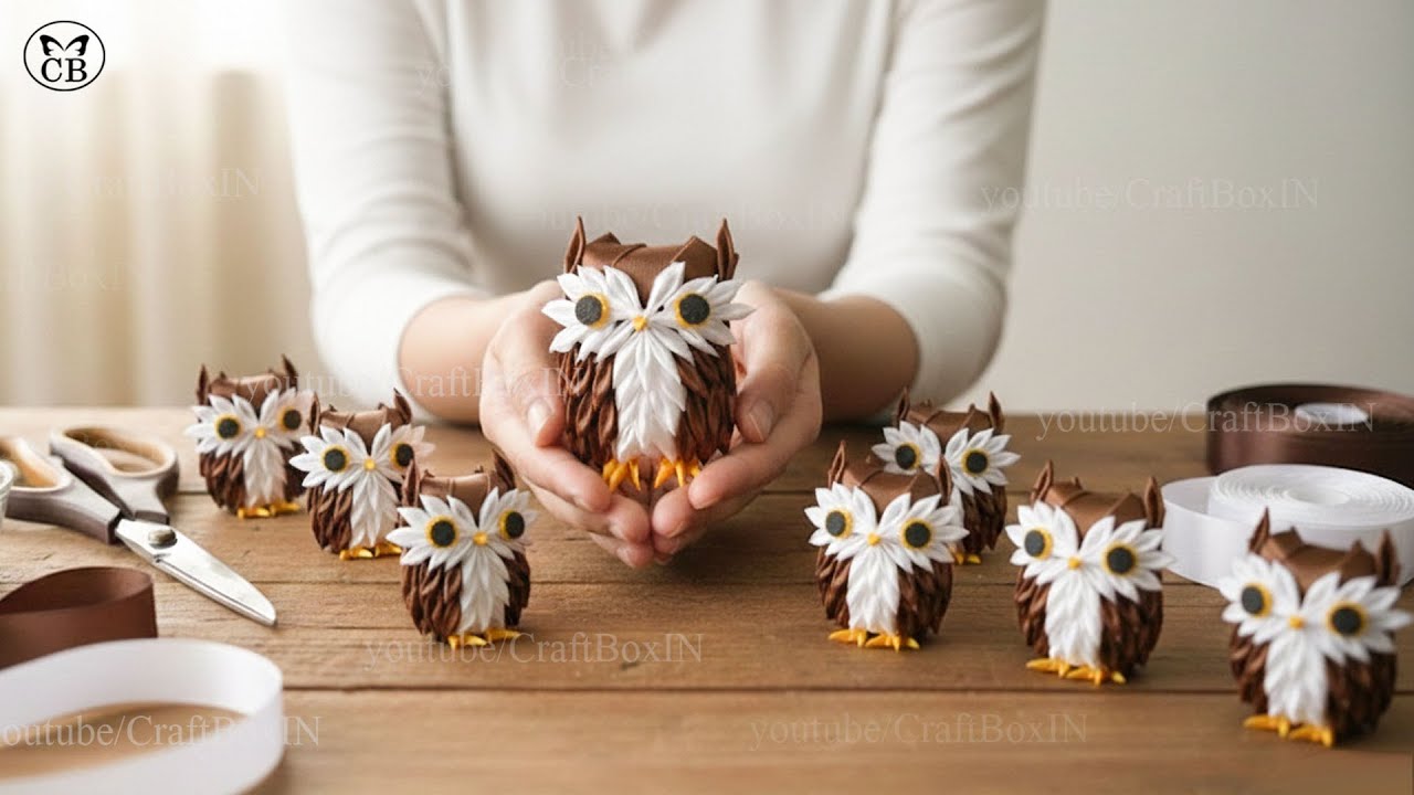Pinterest Style Owl Craft🦉Handmade Owl Craft From Ribbon😍#satinribbon