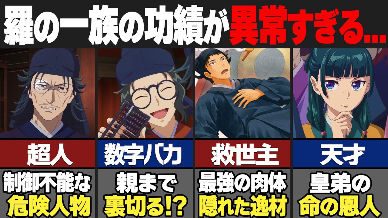 【薬屋のひとりごと】羅の一族が天才すぎる…　羅漢・羅門・羅半・羅半兄・猫猫の能力と功績を徹底解説！【ゆっくり解説】