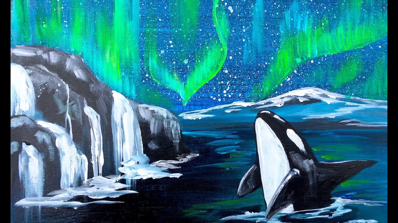 Beginner Aurora Borealis and Orca Whale Acrylic painting tutorial step by step | TheArtSherpa