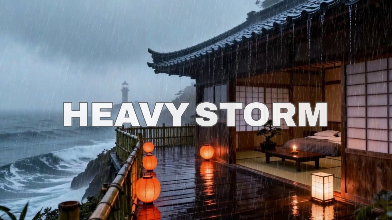 12 Hours Powerful Ocean Storm Rain at Cliffside Bedroom for Deep Sleep & Relaxation 🌊