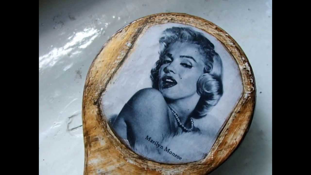 SZCZOTKA DECOUPAGE RETRO VINTAGE MARYLIN MONROE  TUTORIAL KURS step by step tutorial decorating