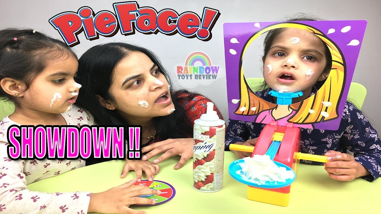 PIE FACE SHOWDOWN GAME CHALLENGE | Mother, Baby & Sister Play Whipped Cream in the Face