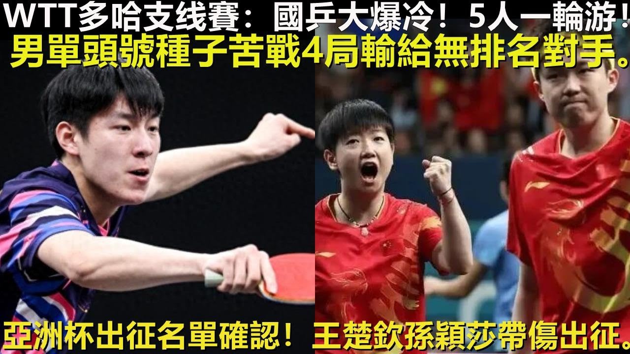 WTT多哈支线賽：國乒大爆冷！5人一輪游！男單頭號種子苦戰4局輸給無排名對手。亞洲杯出征名單確認！王楚欽孫穎莎帶傷出征。