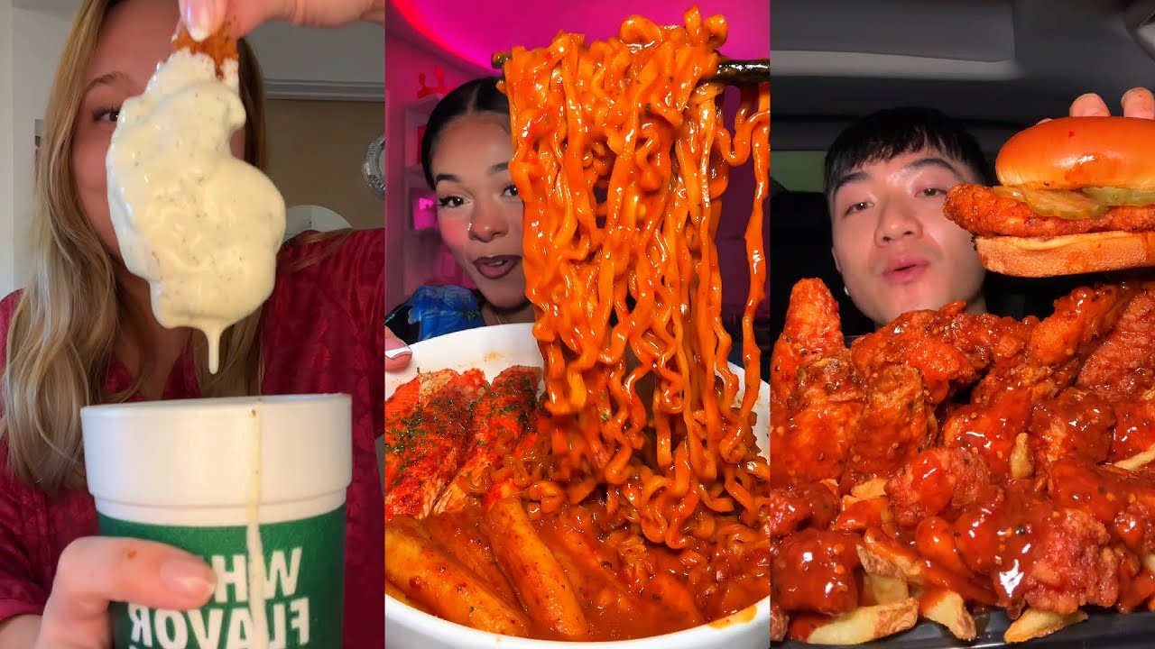 Подборка мукбангов из TikTok | Wingstop, Buldak, Dave's Hot Chicken, Popeye's и многое другое!